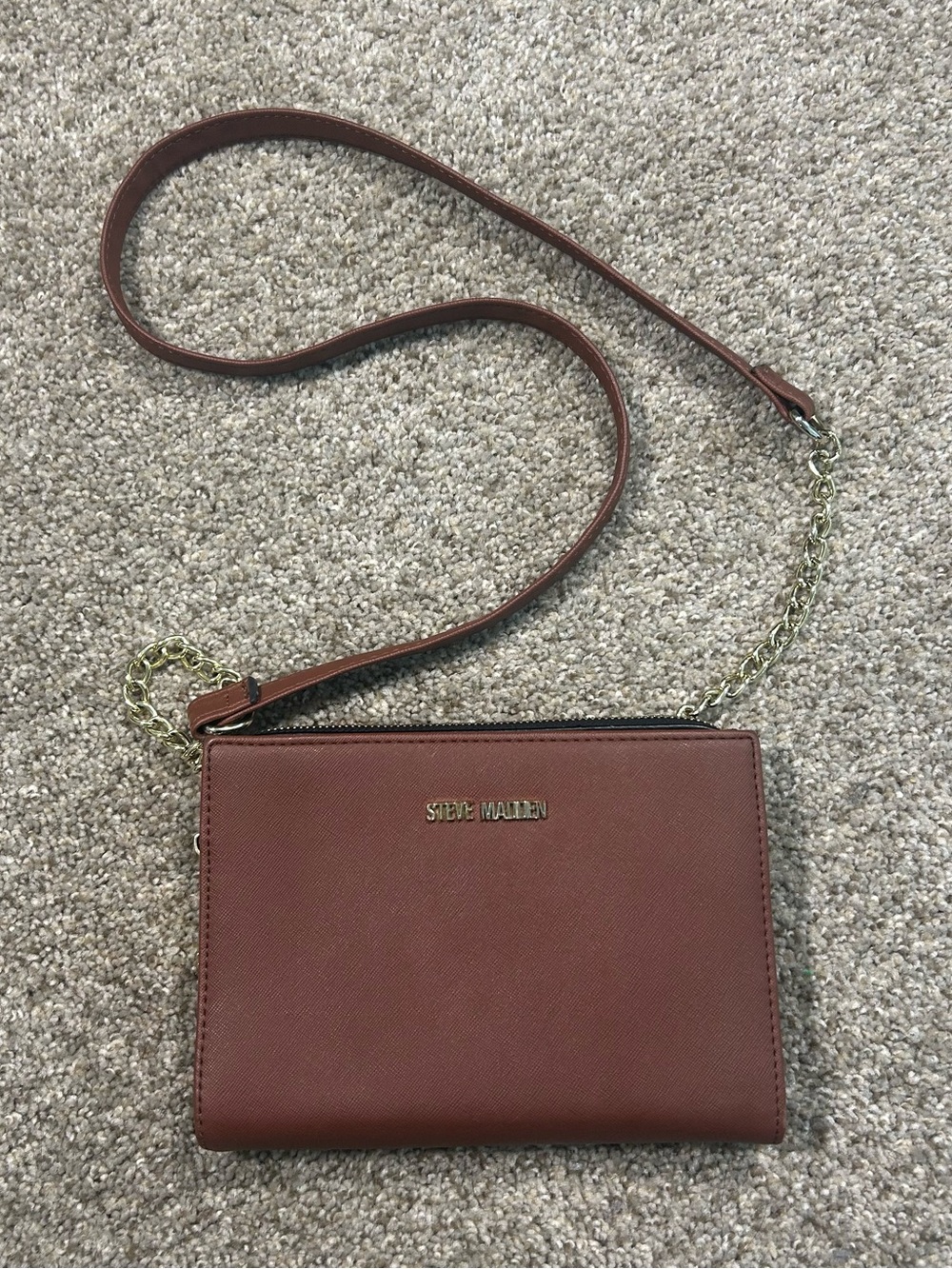Steve Madden Rust Brown Crossbody Bag with Gold Chain Strap